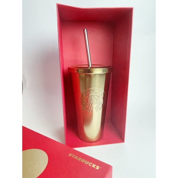 RARE 2014 Starbucks Gold Stainless Steel Tumbler NEW! - Picture 3 of 8